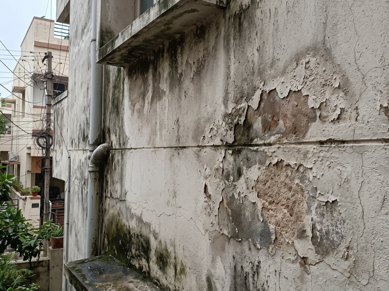 Exterior wall with dampness and staining