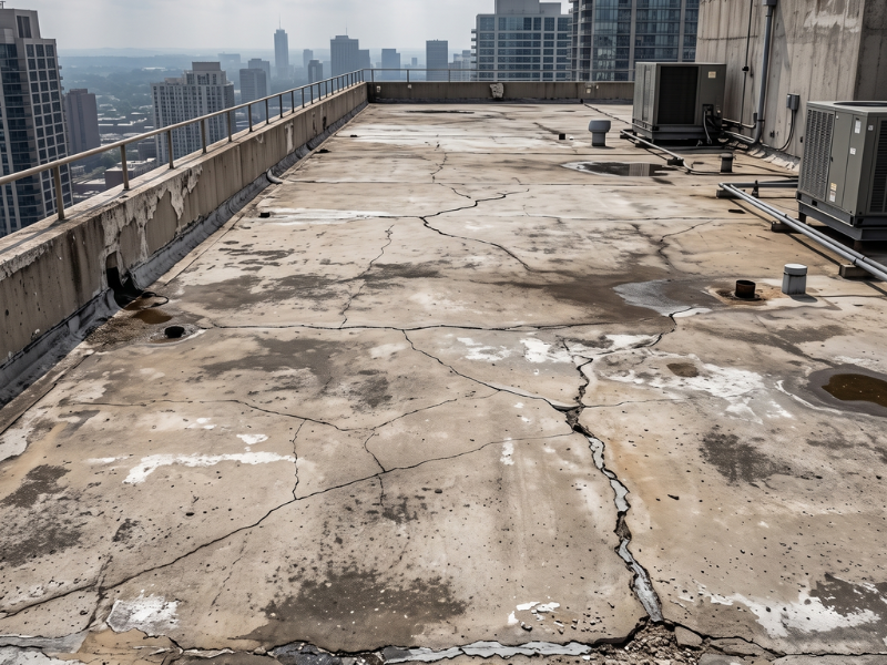 Roof with visible cracks and weathering